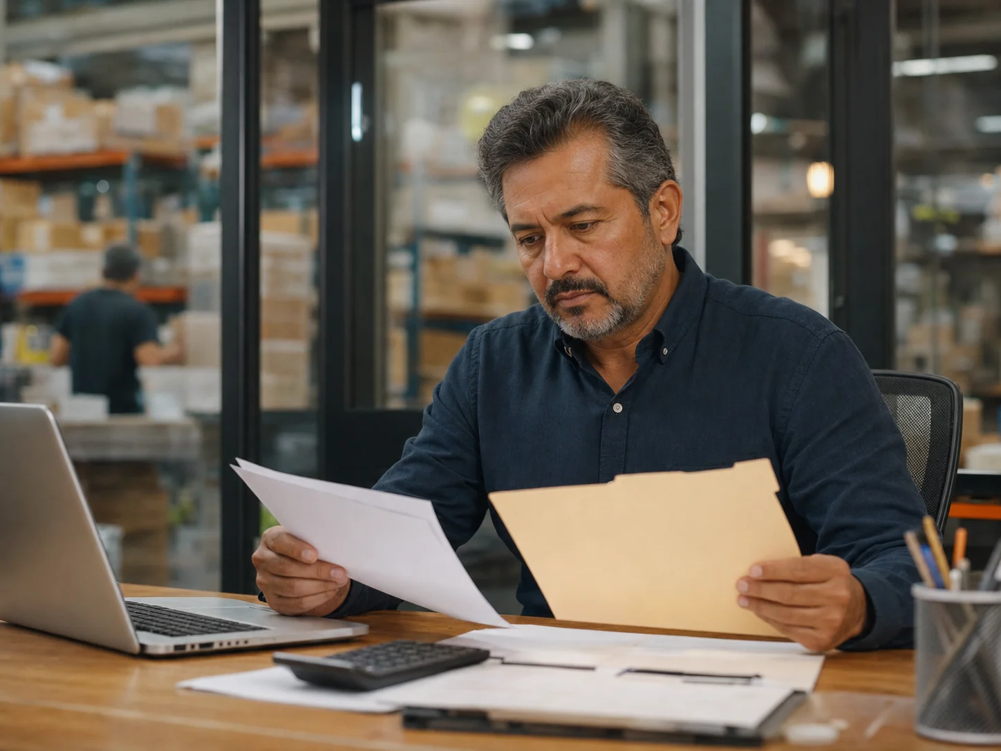 Dueño de una empresa mexicana revisando un crédito comercial vencido